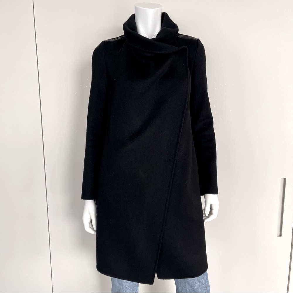 VINCE Wool Wrap Coat in Black
